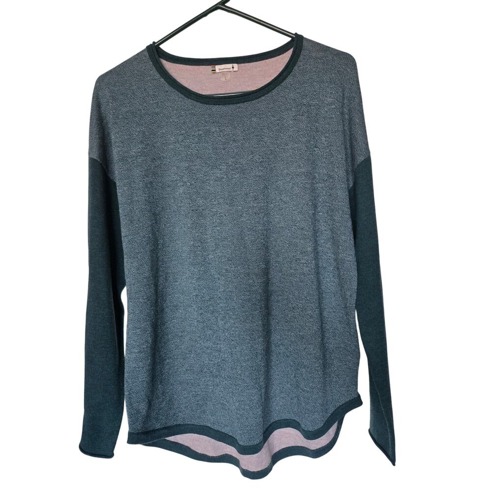 SmartWool Women's Shadow Pine Color block Sweater in Mist Blue/Twilight Marl L